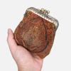 imageBurnout Velvet Double Kiss Clasp Coin Purse PouchVintage Change Wallet Card HolderDamask D Brown