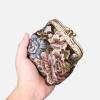 imageBurnout Velvet Double Kiss Clasp Coin Purse PouchVintage Change Wallet Card HolderFloral Brown