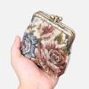 imageBurnout Velvet Double Kiss Clasp Coin Purse PouchVintage Change Wallet Card HolderFloral Cream