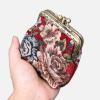 imageBurnout Velvet Double Kiss Clasp Coin Purse PouchVintage Change Wallet Card HolderFloral Red
