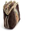 imageBurnout Velvet Double Kiss Clasp Coin Purse PouchVintage Change Wallet Card HolderFloral Stripes Brown