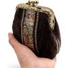 imageBurnout Velvet Double Kiss Clasp Coin Purse PouchVintage Change Wallet Card HolderFloral Stripes Brown