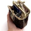 imageBurnout Velvet Double Kiss Clasp Coin Purse PouchVintage Change Wallet Card HolderFloral Stripes Brown