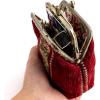 imageBurnout Velvet Double Kiss Clasp Coin Purse PouchVintage Change Wallet Card HolderFloral Stripes Red
