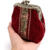imageBurnout Velvet Double Kiss Clasp Coin Purse PouchVintage Change Wallet Card HolderFloral Stripes Red