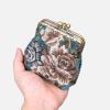 imageBurnout Velvet Double Kiss Clasp Coin Purse PouchVintage Change Wallet Card HolderFloral Teal
