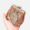 imageBurnout Velvet Double Kiss Clasp Coin Purse PouchVintage Change Wallet Card HolderPaisley Orange