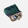 imageBurnout Velvet Double Kiss Clasp Coin Purse PouchVintage Change Wallet Card HolderQueen Hunter Green