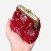 imageBurnout Velvet Double Kiss Clasp Coin Purse PouchVintage Change Wallet Card HolderRed Climbing Rose