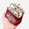 imageBurnout Velvet Double Kiss Clasp Coin Purse PouchVintage Change Wallet Card HolderRed Rose Bouquet