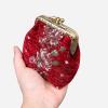 imageBurnout Velvet Double Kiss Clasp Coin Purse PouchVintage Change Wallet Card HolderRed Rose Trail