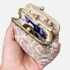 imageBurnout Velvet Double Kiss Clasp Coin Purse PouchVintage Change Wallet Card HolderTraditional Cream