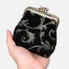 imageBurnout Velvet Double Kiss Clasp Coin Purse PouchVintage Change Wallet Card HolderVintage Scroll Black