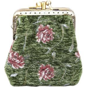 imageBurnout Velvet Double Kiss Clasp Coin Purse PouchVintage Change Wallet Card HolderArugula Green Climbing Rose