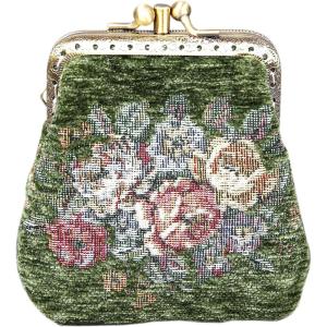 imageBurnout Velvet Double Kiss Clasp Coin Purse PouchVintage Change Wallet Card HolderArugula Green Rose Bouquet