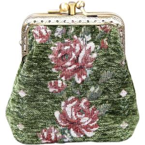 imageBurnout Velvet Double Kiss Clasp Coin Purse PouchVintage Change Wallet Card HolderArugula Green Rose Trail