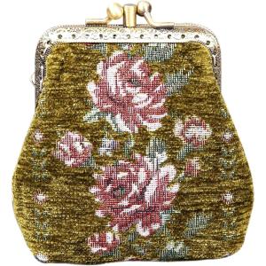 imageBurnout Velvet Double Kiss Clasp Coin Purse PouchVintage Change Wallet Card HolderAvocado Rose Trail