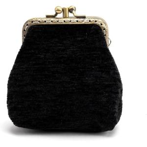 imageBurnout Velvet Double Kiss Clasp Coin Purse PouchVintage Change Wallet Card HolderBlack