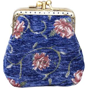 imageBurnout Velvet Double Kiss Clasp Coin Purse PouchVintage Change Wallet Card HolderBlue Climbing Rose