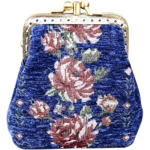 imageBurnout Velvet Double Kiss Clasp Coin Purse PouchVintage Change Wallet Card HolderBlue Rose Trail