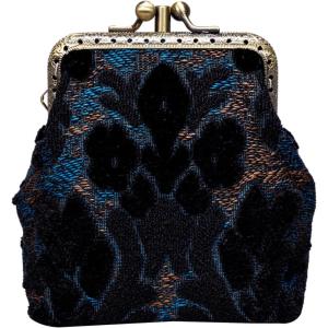 imageBurnout Velvet Double Kiss Clasp Coin Purse PouchVintage Change Wallet Card HolderBurnout Velvet Black