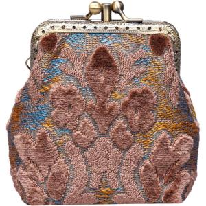 imageBurnout Velvet Double Kiss Clasp Coin Purse PouchVintage Change Wallet Card HolderBurnout Velvet Camel