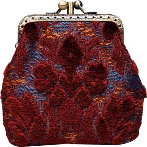 imageBurnout Velvet Double Kiss Clasp Coin Purse PouchVintage Change Wallet Card HolderBurnout Velvet Wine