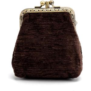 imageBurnout Velvet Double Kiss Clasp Coin Purse PouchVintage Change Wallet Card HolderCoffee