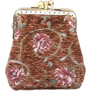 imageBurnout Velvet Double Kiss Clasp Coin Purse PouchVintage Change Wallet Card HolderCoffee Climbing Rose