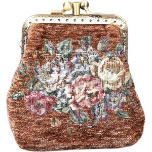 imageBurnout Velvet Double Kiss Clasp Coin Purse PouchVintage Change Wallet Card HolderCoffee Rose Bouquet