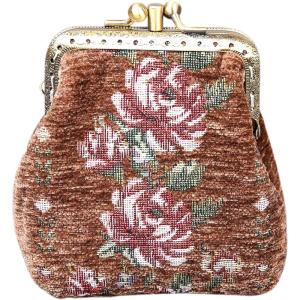 imageBurnout Velvet Double Kiss Clasp Coin Purse PouchVintage Change Wallet Card HolderCoffee Rose Trail