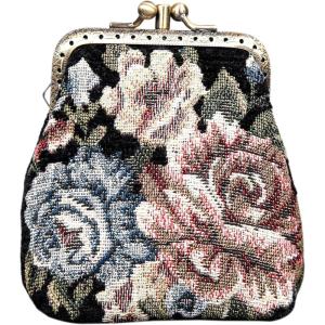 imageBurnout Velvet Double Kiss Clasp Coin Purse PouchVintage Change Wallet Card HolderFloral Black