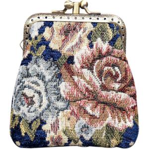 imageBurnout Velvet Double Kiss Clasp Coin Purse PouchVintage Change Wallet Card HolderFloral Blue