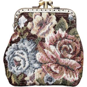imageBurnout Velvet Double Kiss Clasp Coin Purse PouchVintage Change Wallet Card HolderFloral Brown