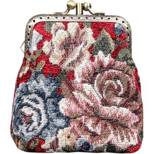imageBurnout Velvet Double Kiss Clasp Coin Purse PouchVintage Change Wallet Card HolderFloral Red