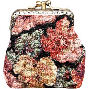imageBurnout Velvet Double Kiss Clasp Coin Purse PouchVintage Change Wallet Card HolderFloral Rose