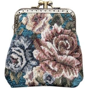 imageBurnout Velvet Double Kiss Clasp Coin Purse PouchVintage Change Wallet Card HolderFloral Teal