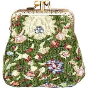 imageBurnout Velvet Double Kiss Clasp Coin Purse PouchVintage Change Wallet Card HolderOriental Arugula Green