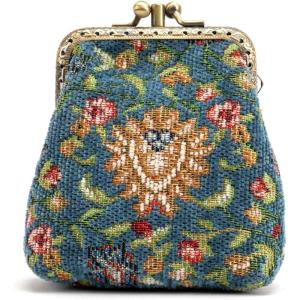 imageBurnout Velvet Double Kiss Clasp Coin Purse PouchVintage Change Wallet Card HolderOriental Blue 1