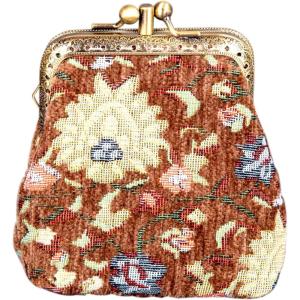 imageBurnout Velvet Double Kiss Clasp Coin Purse PouchVintage Change Wallet Card HolderOriental Coffee