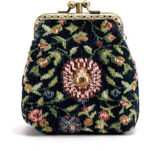 imageBurnout Velvet Double Kiss Clasp Coin Purse PouchVintage Change Wallet Card HolderOriental Navy