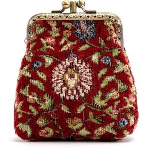 imageBurnout Velvet Double Kiss Clasp Coin Purse PouchVintage Change Wallet Card HolderOriental Wine
