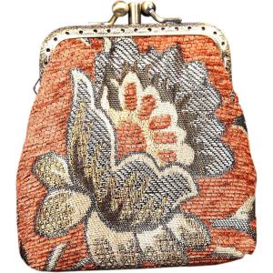 imageBurnout Velvet Double Kiss Clasp Coin Purse PouchVintage Change Wallet Card HolderPaisley Orange