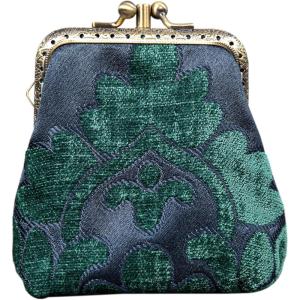 imageBurnout Velvet Double Kiss Clasp Coin Purse PouchVintage Change Wallet Card HolderQueen Hunter Green