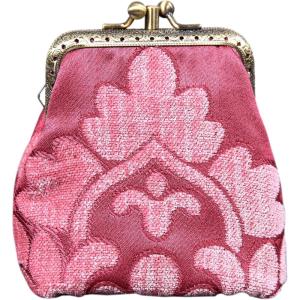 imageBurnout Velvet Double Kiss Clasp Coin Purse PouchVintage Change Wallet Card HolderQueen Rose Pink