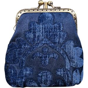 imageBurnout Velvet Double Kiss Clasp Coin Purse PouchVintage Change Wallet Card HolderQueen Royal Blue