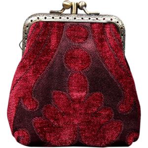 imageBurnout Velvet Double Kiss Clasp Coin Purse PouchVintage Change Wallet Card HolderQueen Wine