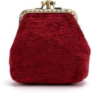imageBurnout Velvet Double Kiss Clasp Coin Purse PouchVintage Change Wallet Card HolderRed