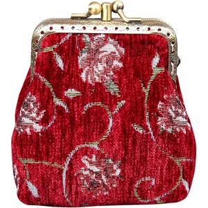 imageBurnout Velvet Double Kiss Clasp Coin Purse PouchVintage Change Wallet Card HolderRed Climbing Rose