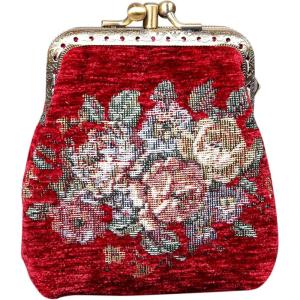 imageBurnout Velvet Double Kiss Clasp Coin Purse PouchVintage Change Wallet Card HolderRed Rose Bouquet